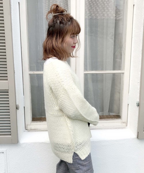 archives(アルシーヴ)の「鍵編みルーズモヘアプルオーバー(ニット/セーター・レディース・パープル/ブラウン/オフホワイト・MEDIUM)」の7枚目の写真