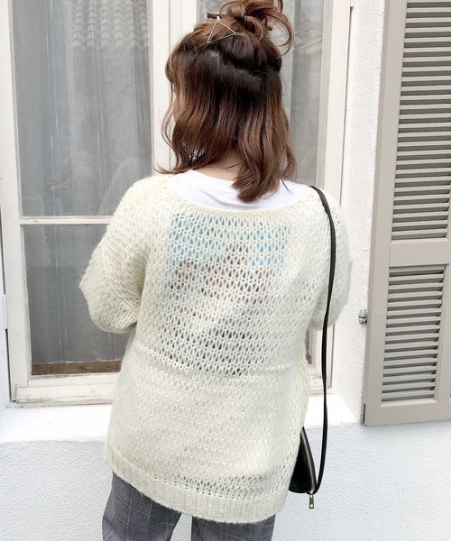 archives(アルシーヴ)の「鍵編みルーズモヘアプルオーバー(ニット/セーター・レディース・パープル/ブラウン/オフホワイト・MEDIUM)」の8枚目の写真