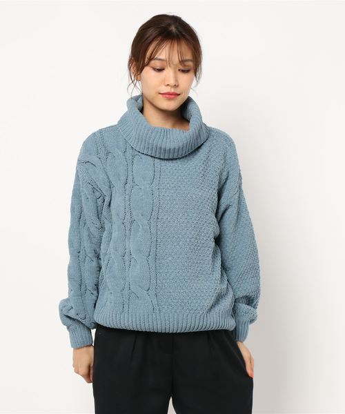 KOBE LETTUCE(コウベレタス)の「ケーブル編みオフタートルモールニットプルオーバー(ニット/セーター・レディース・アイボリー/ピンク系その他/ブルー・FREE)」の9枚目の写真