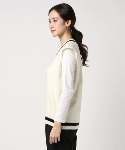 DING（ディング）の「DING/ラインニットベスト（ベスト・レディース・ホワイト/ピンク/グリーン/ベージュ/ブラック・FREE）」の22枚目の写真