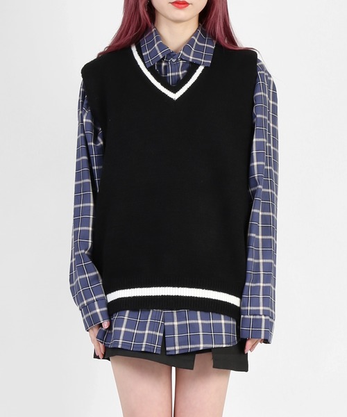 DING（ディング）の「DING/ラインニットベスト（ベスト・レディース・ホワイト/ピンク/グリーン/ベージュ/ブラック・FREE）」の11枚目の写真