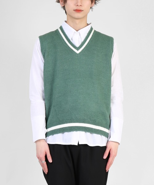 DING（ディング）の「DING/ラインニットベスト（ベスト・レディース・ホワイト/ピンク/グリーン/ベージュ/ブラック・FREE）」の14枚目の写真