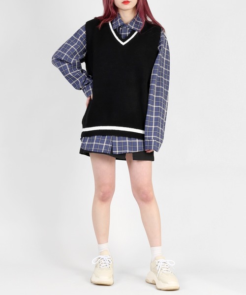 DING（ディング）の「DING/ラインニットベスト（ベスト・レディース・ホワイト/ピンク/グリーン/ベージュ/ブラック・FREE）」の7枚目の写真