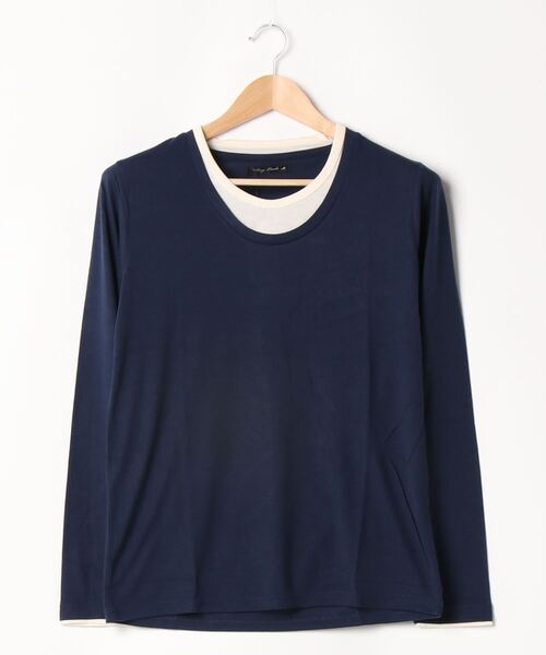 B.I.D.(ビーアイディー)の「《Bl》フェイクレイヤード長袖Tシャツ Uネック(Tシャツ/カットソー・メンズ・ブラック/グレー/ネイビー/ホワイト/チャコール/ワインレッド・MEDIUM/LARGE/X-LARGE)」の1枚目の写真