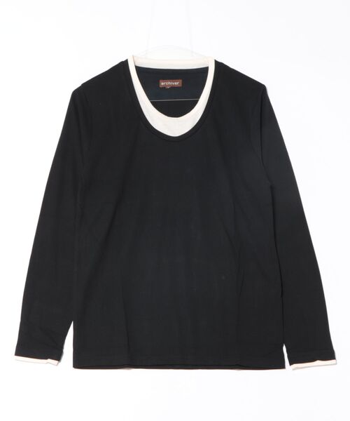 B.I.D.(ビーアイディー)の「《Bl》フェイクレイヤード長袖Tシャツ Uネック(Tシャツ/カットソー・メンズ・ブラック/グレー/ネイビー/ホワイト/チャコール/ワインレッド・MEDIUM/LARGE/X-LARGE)」の3枚目の写真