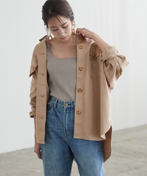 titivate（ティティベイト）の「ｵｰﾊﾞｰｻｲｽﾞｼｬﾂ/ｼﾞｬｹｯﾄ（シャツ/ブラウス・レディース・ベージュ/アイボリー/ライトカーキ・M）」の2枚目の写真