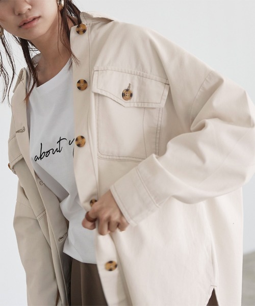 titivate（ティティベイト）の「ｵｰﾊﾞｰｻｲｽﾞｼｬﾂ/ｼﾞｬｹｯﾄ（シャツ/ブラウス・レディース・ベージュ/アイボリー/ライトカーキ・M）」の18枚目の写真