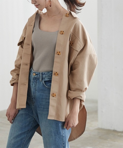 titivate（ティティベイト）の「ｵｰﾊﾞｰｻｲｽﾞｼｬﾂ/ｼﾞｬｹｯﾄ（シャツ/ブラウス・レディース・ベージュ/アイボリー/ライトカーキ・M）」の20枚目の写真