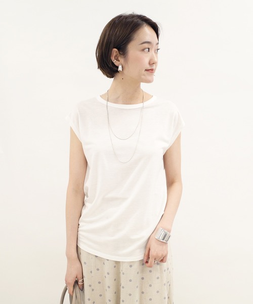 DouDou(ドゥドゥ)の「フレンチT(Tシャツ/カットソー・レディース・オフホワイト/ミント/グレー系その他/グレイッシュベージュ/ライトベージュ/チャコールグレー・SMALL/MEDIUM)」の14枚目の写真