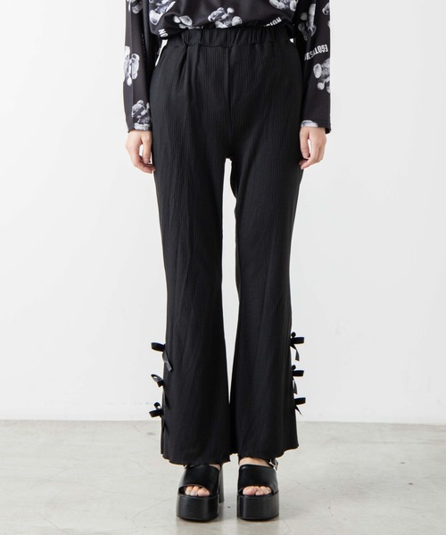 WEGO（ウィゴー）の「WEGO/リボンリブフレアパンツ（スラックス・レディース・ブラック・FREE）」の7枚目の写真
