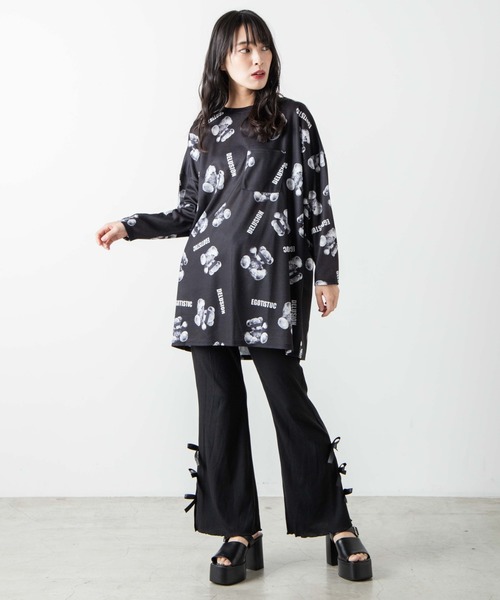 WEGO（ウィゴー）の「WEGO/リボンリブフレアパンツ（スラックス・レディース・ブラック・FREE）」の9枚目の写真