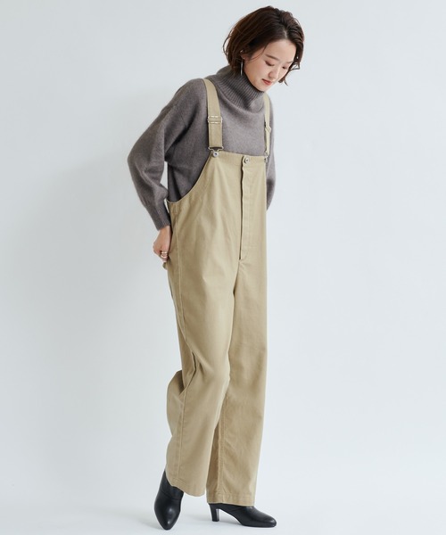 DouDou（ドゥドゥ）の「ツイルオーバーオール（ワンピース・レディース・ブラック/ベージュ・FREE）」の2枚目の写真