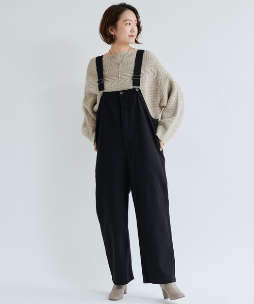 DouDou（ドゥドゥ）の「ツイルオーバーオール（ワンピース・レディース・ブラック/ベージュ・FREE）」の4枚目の写真