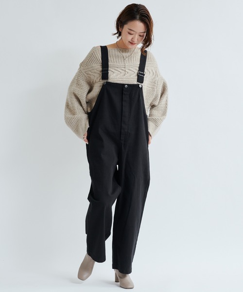 DouDou（ドゥドゥ）の「ツイルオーバーオール（ワンピース・レディース・ブラック/ベージュ・FREE）」の5枚目の写真