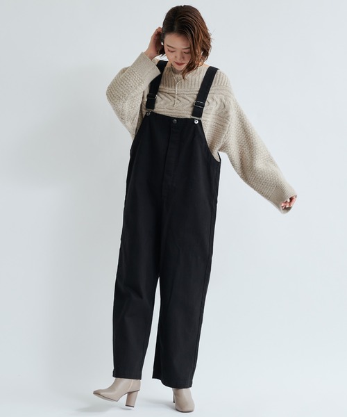 DouDou（ドゥドゥ）の「ツイルオーバーオール（ワンピース・レディース・ブラック/ベージュ・FREE）」の6枚目の写真