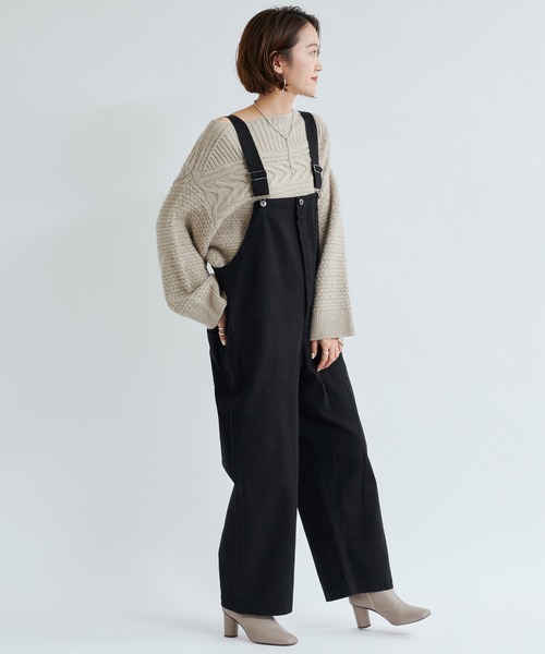 DouDou（ドゥドゥ）の「ツイルオーバーオール（ワンピース・レディース・ブラック/ベージュ・FREE）」の8枚目の写真