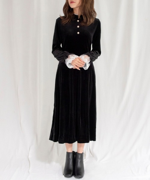 セール スタンドカラー ベロアロングワンピース ワンピース Yuue Wear ユーイ のファッション通販 Zozotown