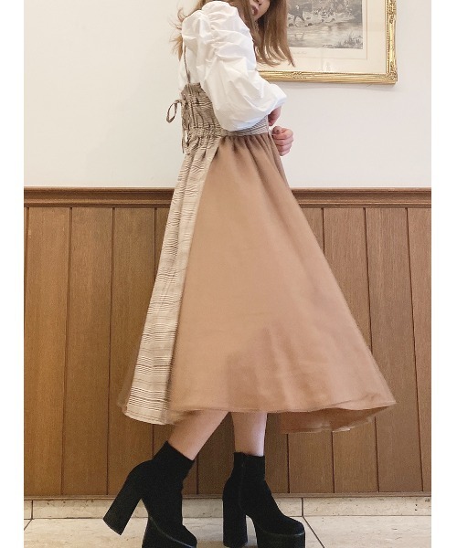 one way（ワンウェイ）の「バックレースアップサイドチュールジャンスカ（ジャンパースカート・レディース・ダークブルー/ダークブラウン/ライトブラウン・FREE）」の12枚目の写真