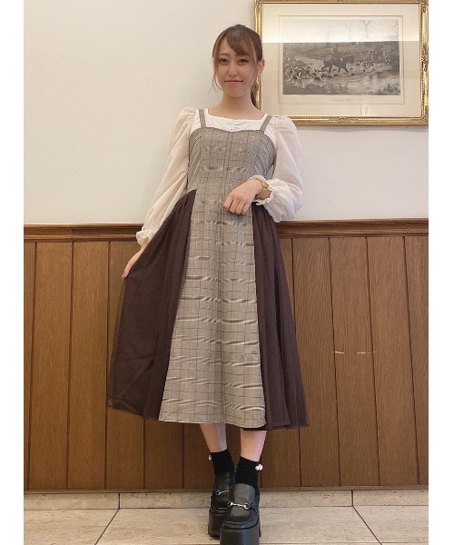 one way（ワンウェイ）の「バックレースアップサイドチュールジャンスカ（ジャンパースカート・レディース・ダークブルー/ダークブラウン/ライトブラウン・FREE）」の10枚目の写真