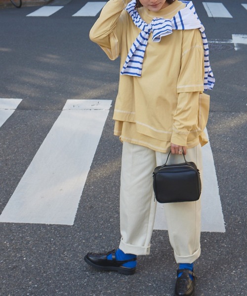 forksy.（フォルクシー）の「【forksy.】ステッチ配色コットンレイヤード2wayロングTシャツ/半袖Tシャツ（Tシャツ/カットソー・レディース・イエロー/グリーン/ダークグレー/ホワイト系その他/ベージュ系その他・FREE）」の22枚目の写真