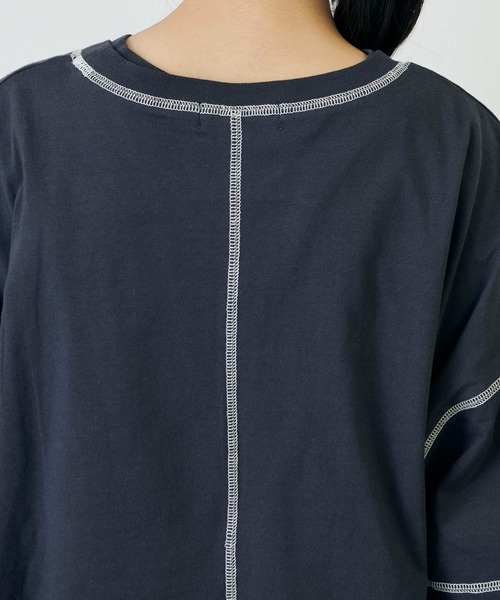 forksy.（フォルクシー）の「【forksy.】ステッチ配色コットンレイヤード2wayロングTシャツ/半袖Tシャツ（Tシャツ/カットソー・レディース・イエロー/グリーン/ダークグレー/ホワイト系その他/ベージュ系その他・FREE）」の7枚目の写真