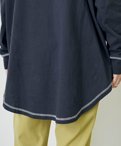 forksy.（フォルクシー）の「【forksy.】ステッチ配色コットンレイヤード2wayロングTシャツ/半袖Tシャツ（Tシャツ/カットソー・レディース・イエロー/グリーン/ダークグレー/ホワイト系その他/ベージュ系その他・FREE）」の15枚目の写真