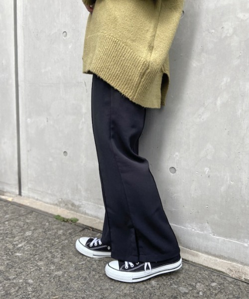 prose verse（プロズヴェール）の「サイドスリットセンタープレスパンツ（スラックス・レディース・ブラック/オリーブ/ピンク/グリーン・ﾌﾘ-）」の3枚目の写真