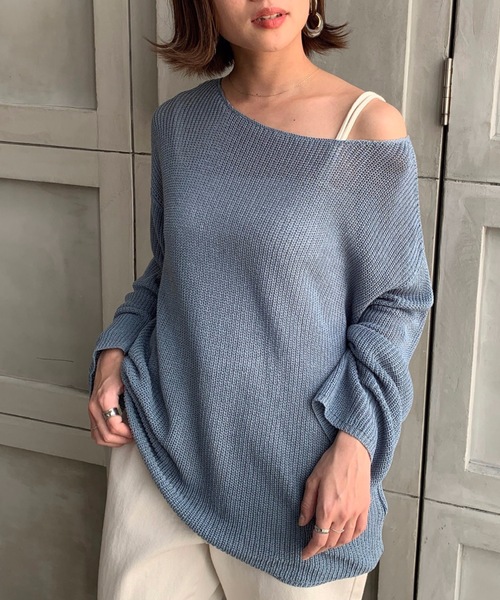 moment+（モーメントプラス）の「【2021S/S new arrival】透かし編みシアーニット（ニット/セーター・レディース・ブラック/パープル/ブルー/グリーン/アイボリー/モカ/ライトベージュ・M/L）」の6枚目の写真