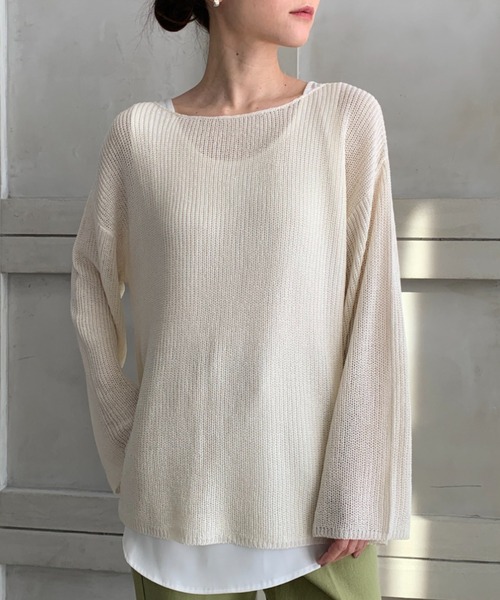 moment+（モーメントプラス）の「【2021S/S new arrival】透かし編みシアーニット（ニット/セーター・レディース・ブラック/パープル/ブルー/グリーン/アイボリー/モカ/ライトベージュ・M/L）」の2枚目の写真