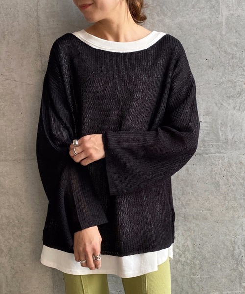 moment+（モーメントプラス）の「【2021S/S new arrival】透かし編みシアーニット（ニット/セーター・レディース・ブラック/パープル/ブルー/グリーン/アイボリー/モカ/ライトベージュ・M/L）」の3枚目の写真