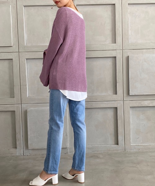 moment+（モーメントプラス）の「【2021S/S new arrival】透かし編みシアーニット（ニット/セーター・レディース・ブラック/パープル/ブルー/グリーン/アイボリー/モカ/ライトベージュ・M/L）」の12枚目の写真