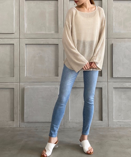 moment+（モーメントプラス）の「【2021S/S new arrival】透かし編みシアーニット（ニット/セーター・レディース・ブラック/パープル/ブルー/グリーン/アイボリー/モカ/ライトベージュ・M/L）」の18枚目の写真