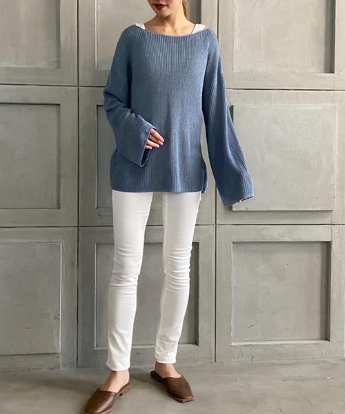 moment+（モーメントプラス）の「【2021S/S new arrival】透かし編みシアーニット（ニット/セーター・レディース・ブラック/パープル/ブルー/グリーン/アイボリー/モカ/ライトベージュ・M/L）」の21枚目の写真