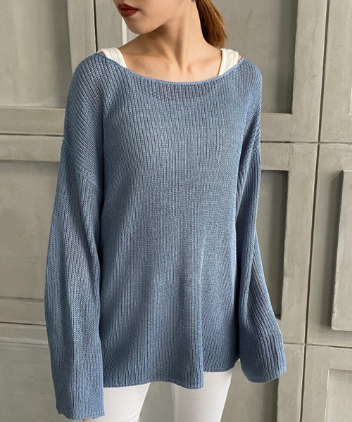 moment+（モーメントプラス）の「【2021S/S new arrival】透かし編みシアーニット（ニット/セーター・レディース・ブラック/パープル/ブルー/グリーン/アイボリー/モカ/ライトベージュ・M/L）」の11枚目の写真