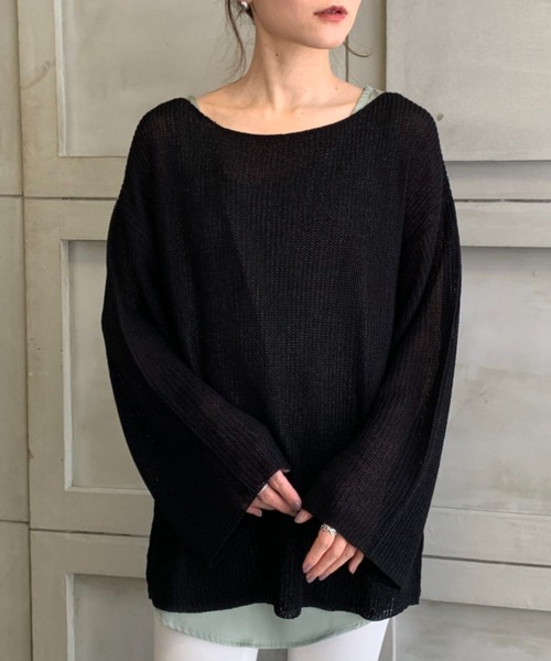 moment+（モーメントプラス）の「【2021S/S new arrival】透かし編みシアーニット（ニット/セーター・レディース・ブラック/パープル/ブルー/グリーン/アイボリー/モカ/ライトベージュ・M/L）」の15枚目の写真