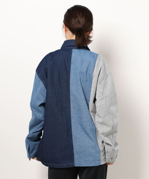 【ユニセックスで着用可能】デニムヒッコリー クレイジーパターン デニムジャケット / カバーオール