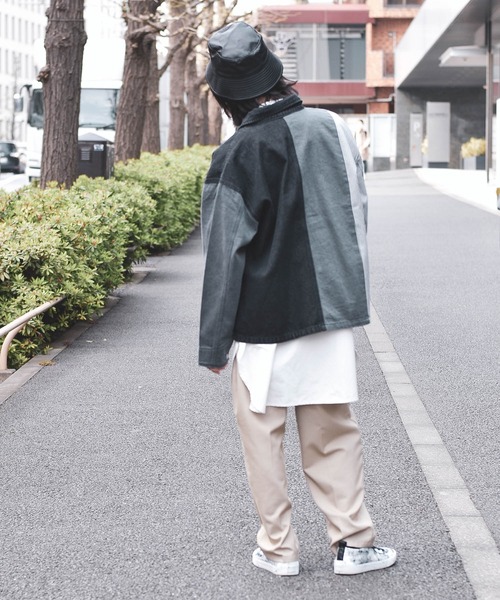 【ユニセックスで着用可能】デニムヒッコリー クレイジーパターン デニムジャケット / カバーオール