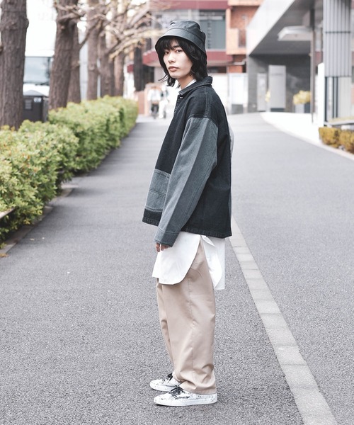 【ユニセックスで着用可能】デニムヒッコリー クレイジーパターン デニムジャケット / カバーオール