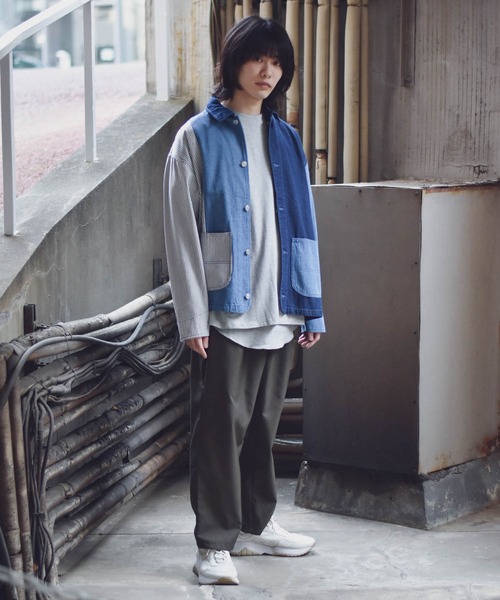 【ユニセックスで着用可能】デニムヒッコリー クレイジーパターン デニムジャケット / カバーオール