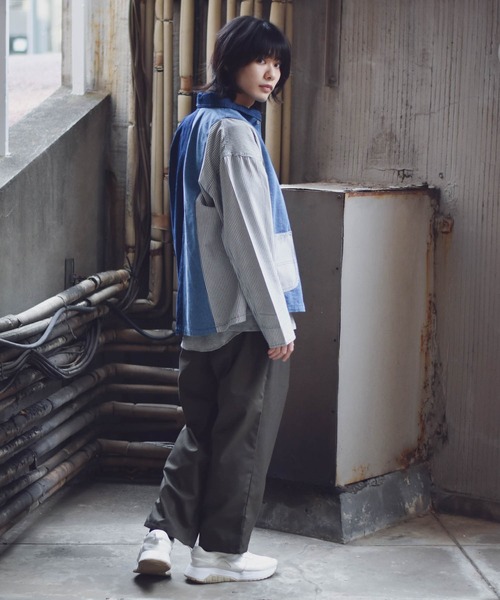 【ユニセックスで着用可能】デニムヒッコリー クレイジーパターン デニムジャケット / カバーオール