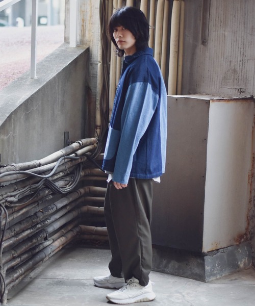 【ユニセックスで着用可能】デニムヒッコリー クレイジーパターン デニムジャケット / カバーオール