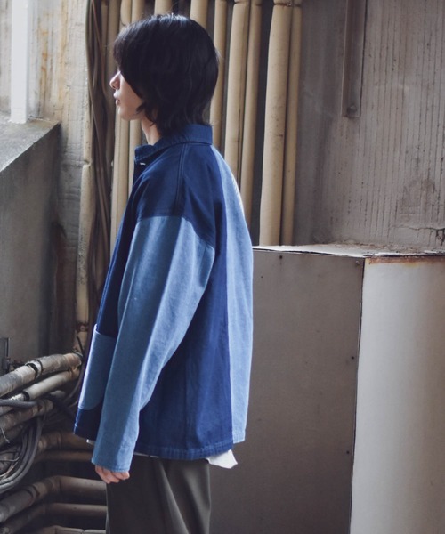 【ユニセックスで着用可能】デニムヒッコリー クレイジーパターン デニムジャケット / カバーオール