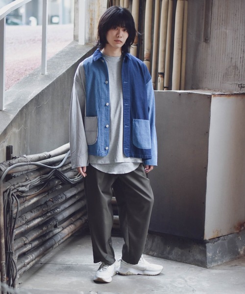 【ユニセックスで着用可能】デニムヒッコリー クレイジーパターン デニムジャケット / カバーオール