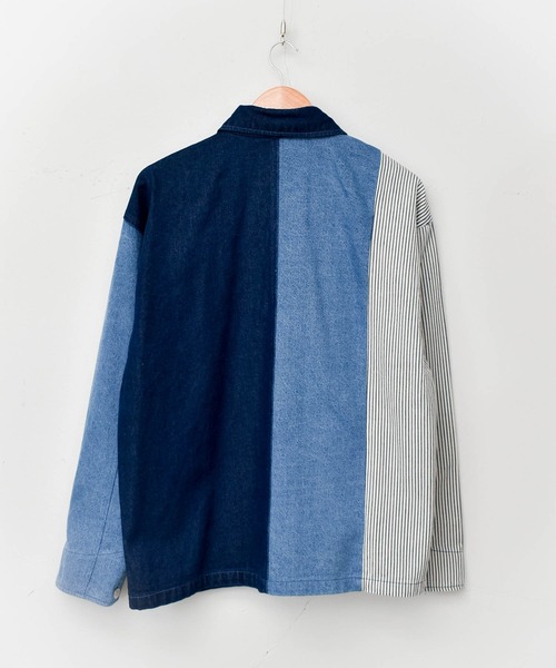 【ユニセックスで着用可能】デニムヒッコリー クレイジーパターン デニムジャケット / カバーオール