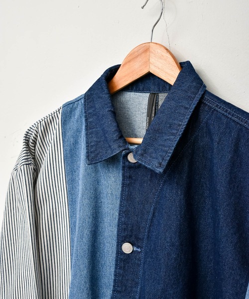 【ユニセックスで着用可能】デニムヒッコリー クレイジーパターン デニムジャケット / カバーオール