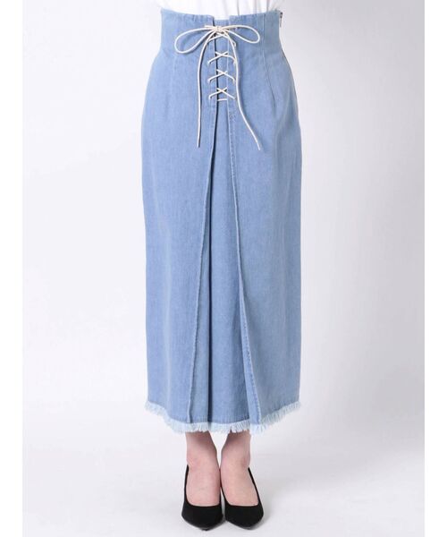 MERCURYDUO（マーキュリーデュオ）の「デニムレースアップタイトスカート（スカート・レディース・ライトブルー・SMALL/MEDIUM）」の7枚目の写真
