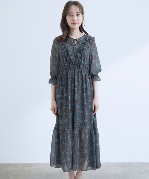 VIS（ビス）の「フロントフリルペイズリー柄ワンピース（ワンピース・レディース・ダークグリーン/ブラック系その他・FREE）」の13枚目の写真