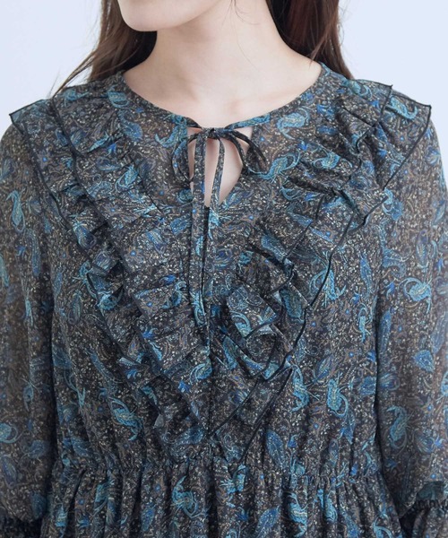 VIS（ビス）の「フロントフリルペイズリー柄ワンピース（ワンピース・レディース・ダークグリーン/ブラック系その他・FREE）」の15枚目の写真