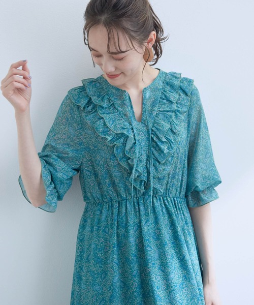 VIS（ビス）の「フロントフリルペイズリー柄ワンピース（ワンピース・レディース・ダークグリーン/ブラック系その他・FREE）」の12枚目の写真