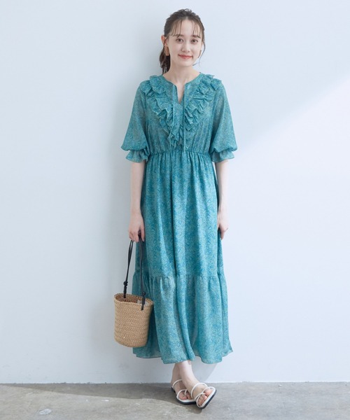 VIS（ビス）の「フロントフリルペイズリー柄ワンピース（ワンピース・レディース・ダークグリーン/ブラック系その他・FREE）」の8枚目の写真